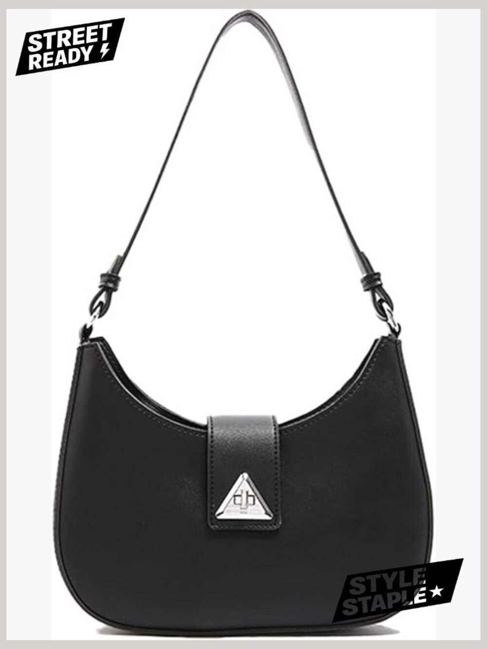 Crescent Shoulder Bag with Metal Accent Hobo PU Leather Handbag for Work & Daily